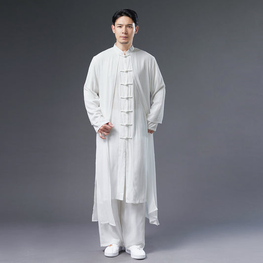 Antik Herretøj Sommer Hanfu Hvid Fe Chiffon Kostume Performance Kinesisk Kåbe Mand
