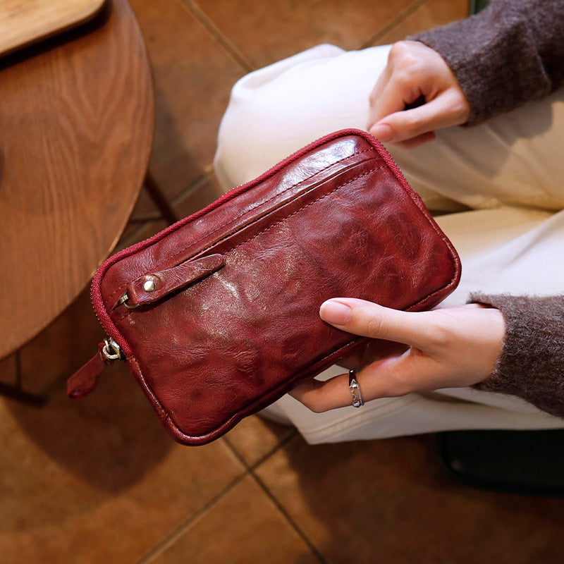 Retro Genuine Leather Womens Wallet Clutch Bag