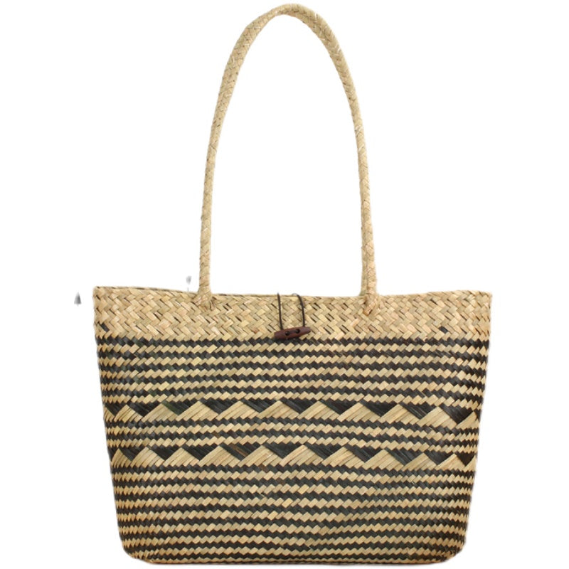 Natural Mat Grass Woven Open Shoulder Handbag