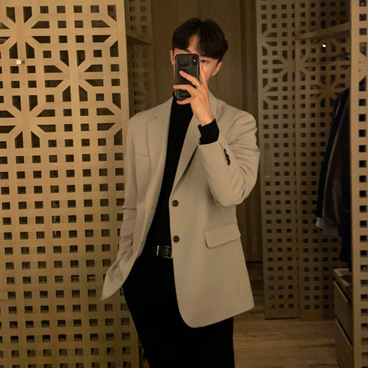 Men's Autumn Loose-Fit Black Single-Breasted Suit Jacket