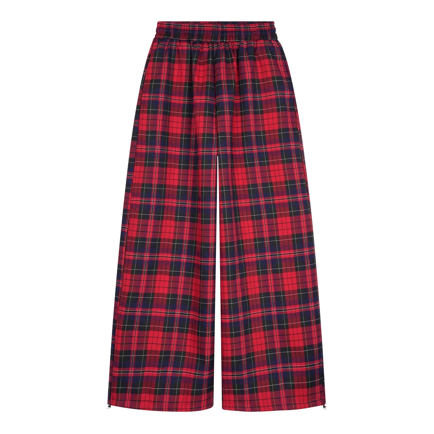 Womens Retro Effortless American-Style Drawstring Red Plaid Pants