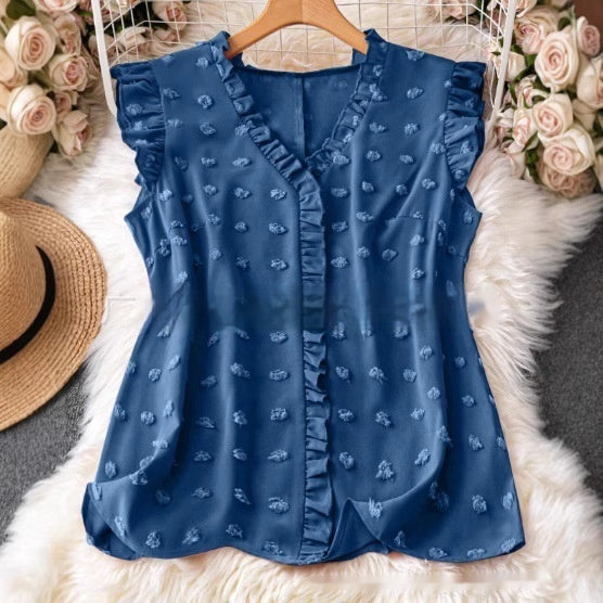 Women's Casual Solid Color Textured Cap-sleeve Shirt