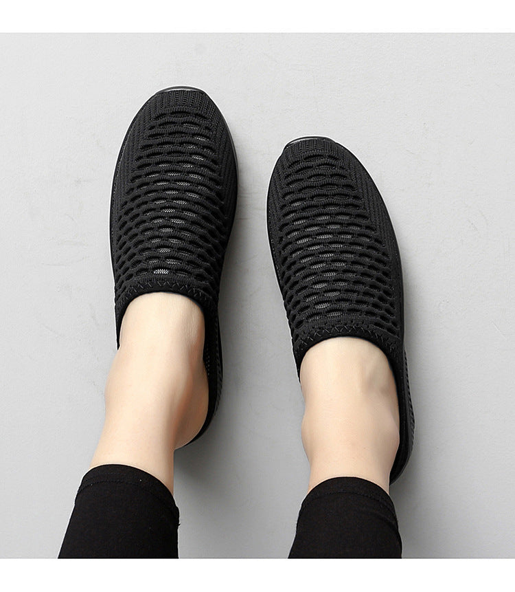Women's Hollow Mesh Surface Casual Half Slippers Slip-on Mom Shoes