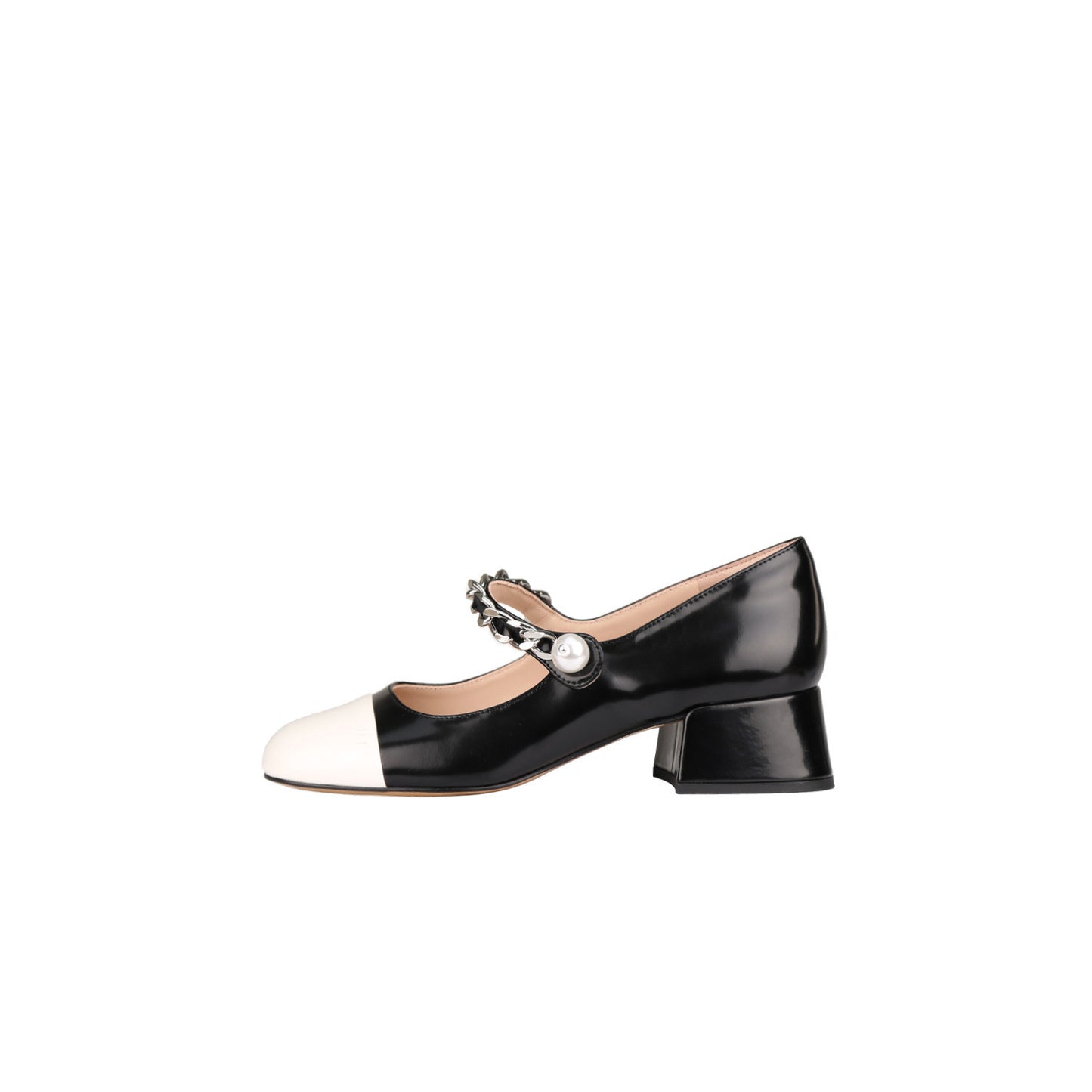 Teenage Girls Wind Pearl Chain Shallow Mouth After Empty Thick Heel Package Head Mary Jane Sandals Female