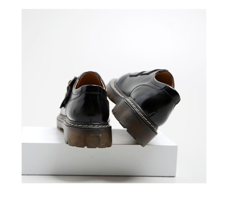 British Big Head Female College Style Retro Double Buckle Pumps