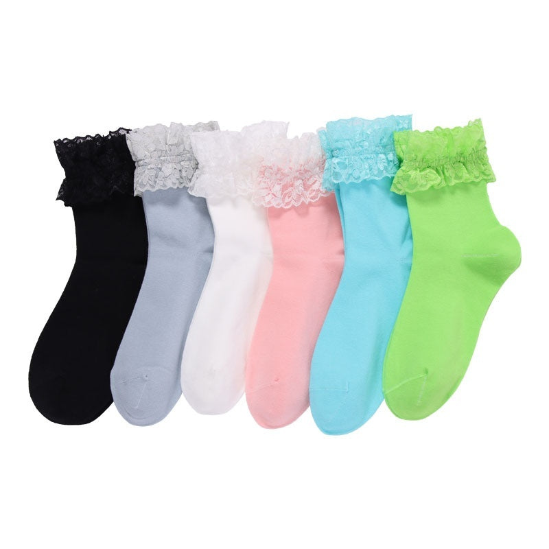 Cotton Socks With Lace Trim For Girls