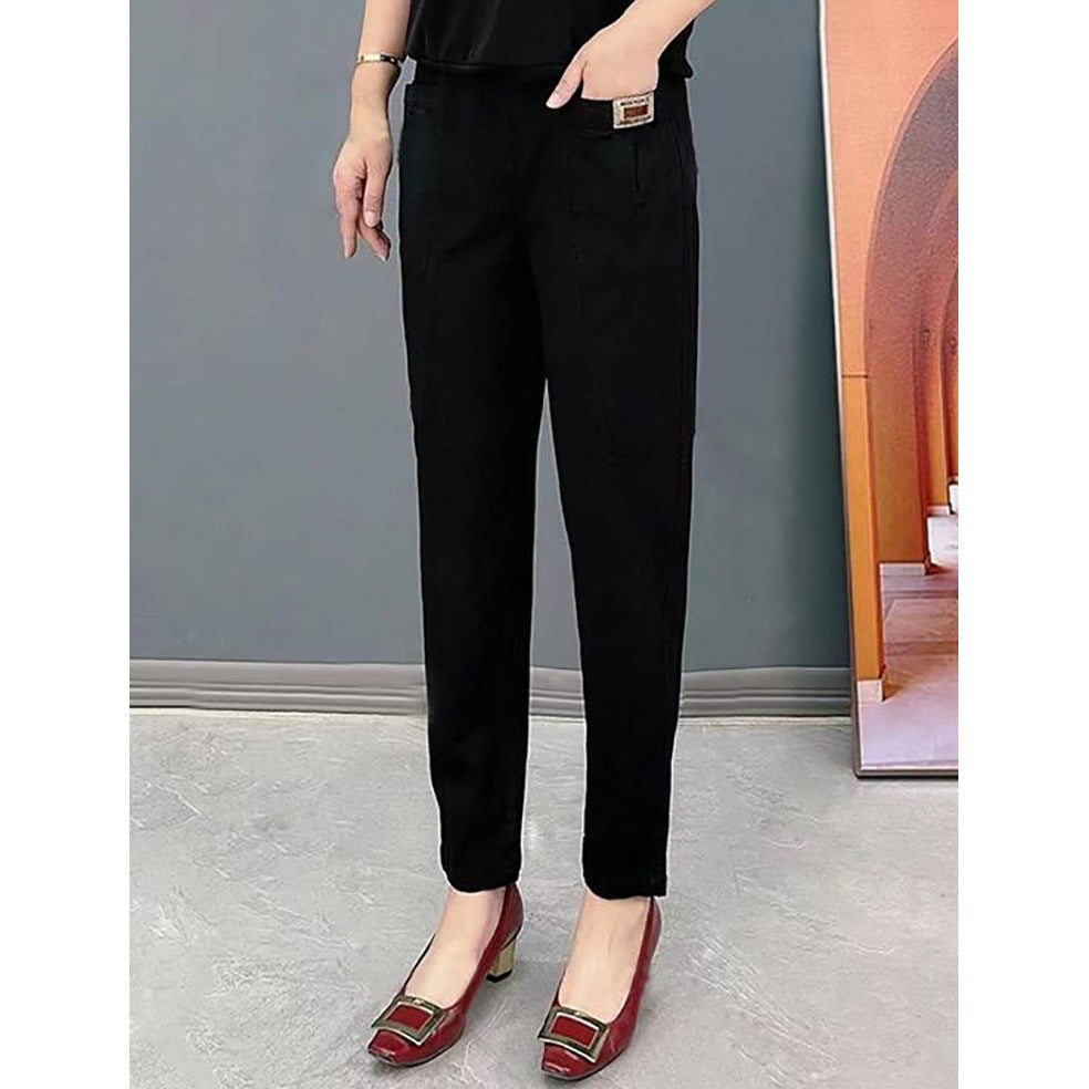 Women's Washed Cotton Summer Stretch Fashion Elastic Waist Cropped Pants
