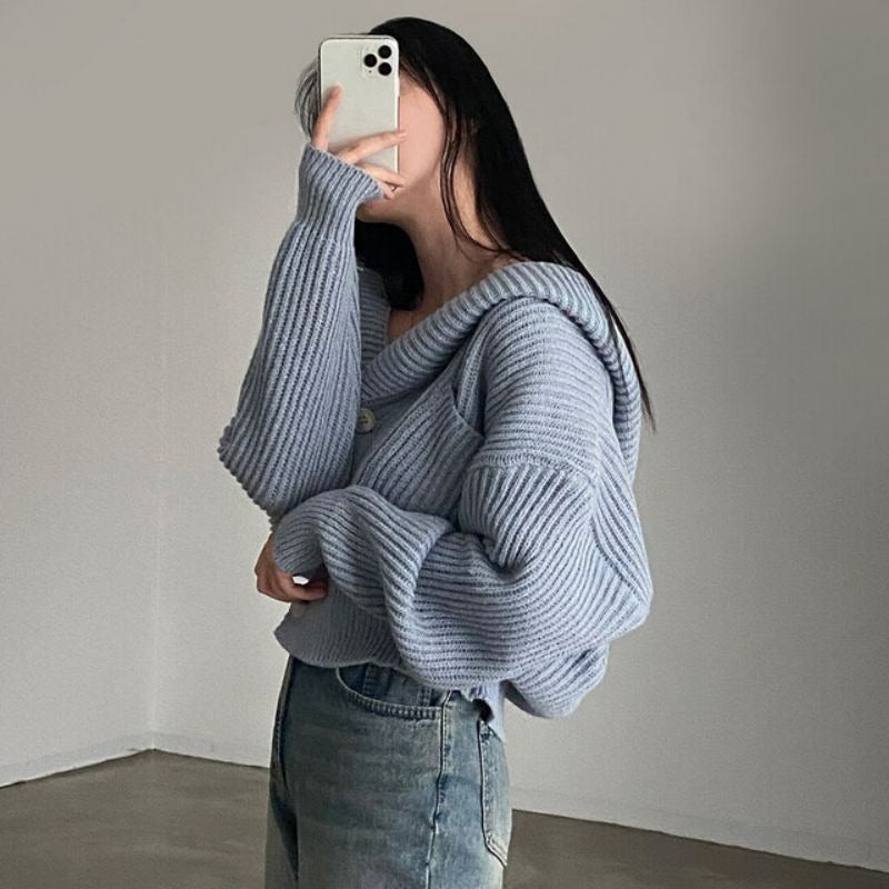 Autumn And Winter Hooded Knit Cardigan Women