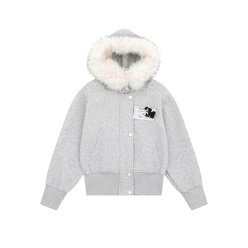 Korean Style Big Fur Collar Three-dimensional Puppy Decorative Hooded Jacket