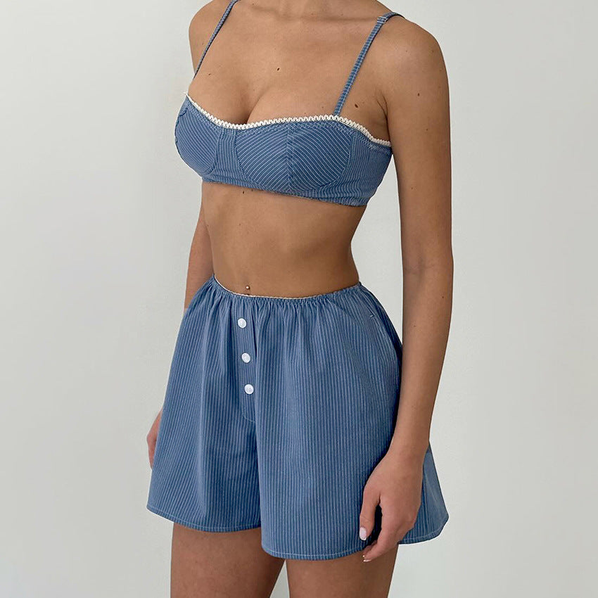 Womens Striped Cami Top And Shorts Pajama Set For Loungewear
