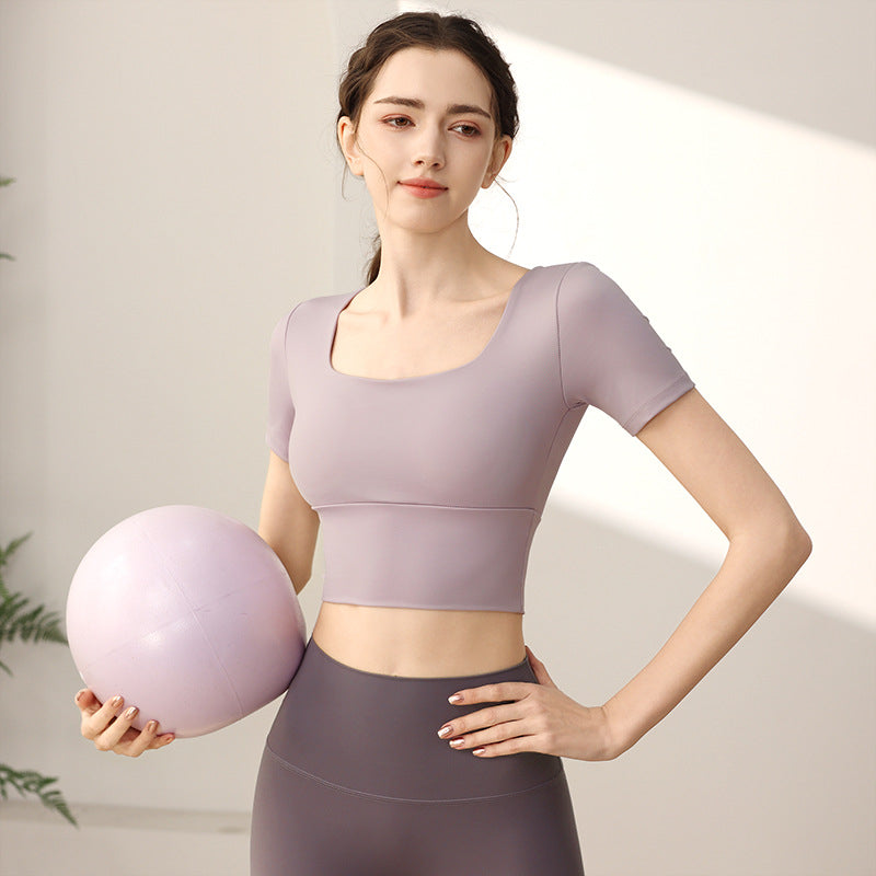 Yoga Cuff Chest Pad Slim Fit Slimming Sports Short Sleeve