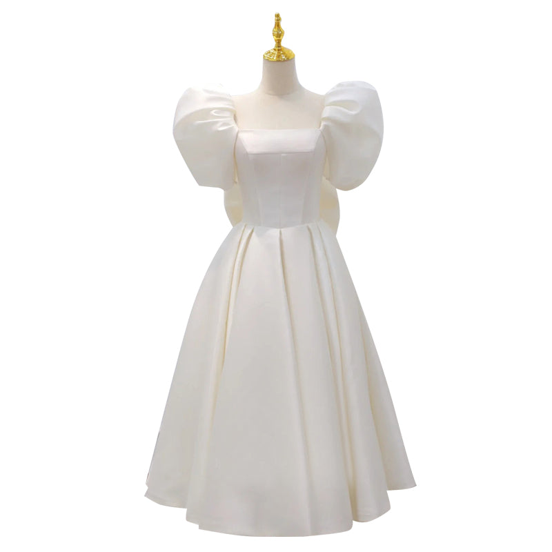 French Light Wedding Dress Satin Simple White