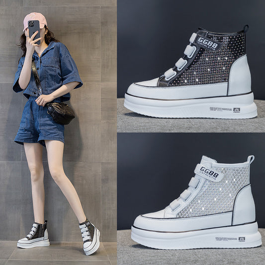 Women's Summer Inner Thick Bottom Heightened Mesh Breathable Leather Shoes