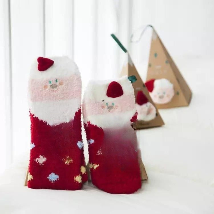 Coral Fleece Tube Winter Thickened Women's Christmas Stockings Cute Cartoon Maternity Socks