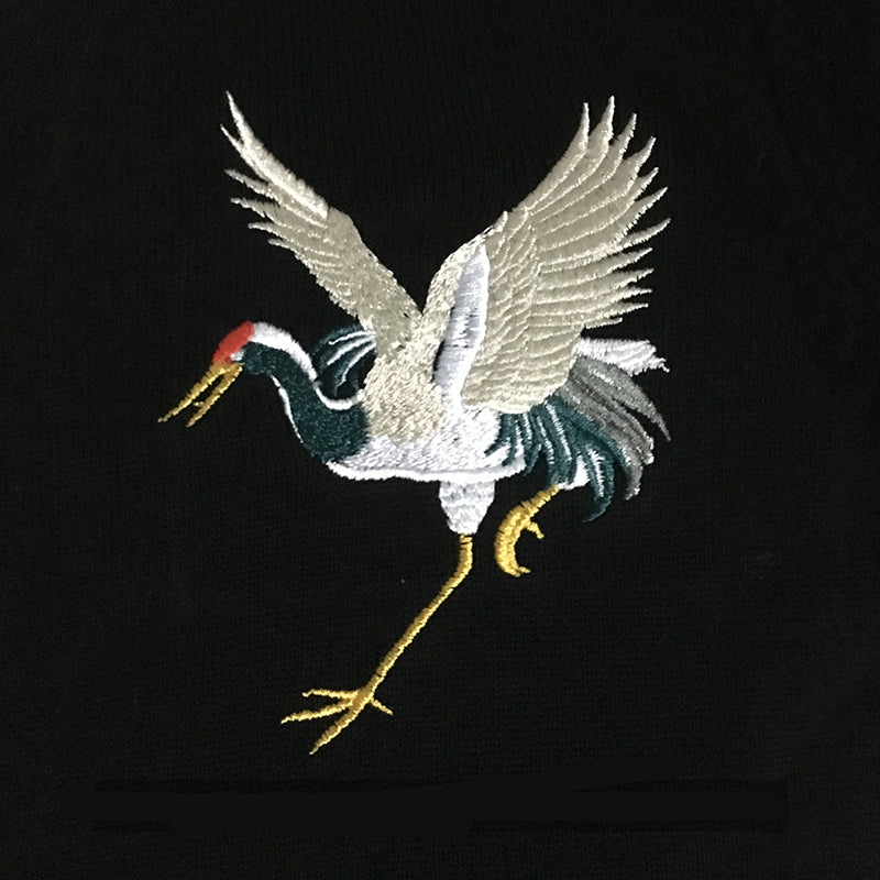 Chinese Style Crane Embroidery Knit Thin Cardigan Men'S Sweater V-Neck Top