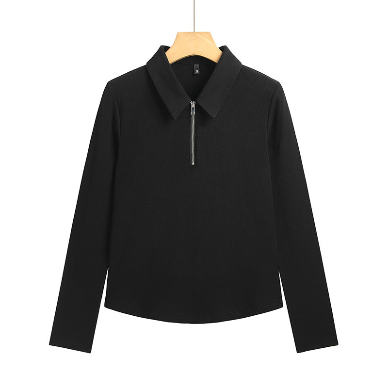 Womens Fashion Minimalist Slim-Fit Half-Zip T-Shirt