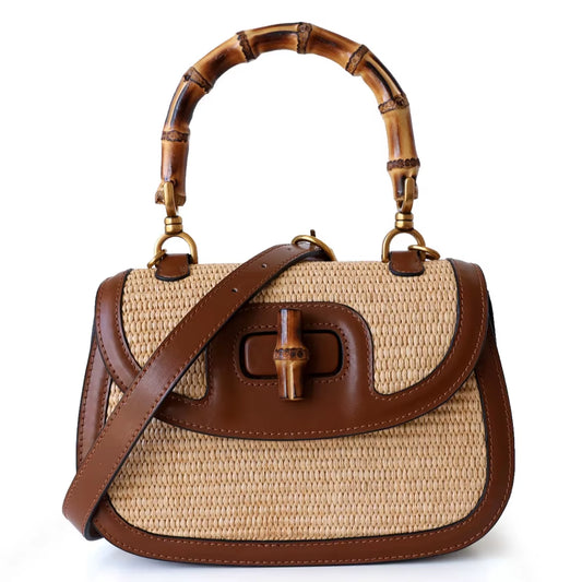Luxury Genuine Leather Handbags for Women with Bamboo Handles - High-Quality Designer Bags