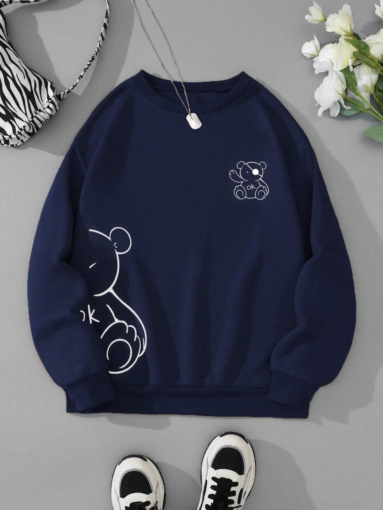 Kawaii OK Teddybjørn Tryk Sweatshirts Til Kvinder Klassisk