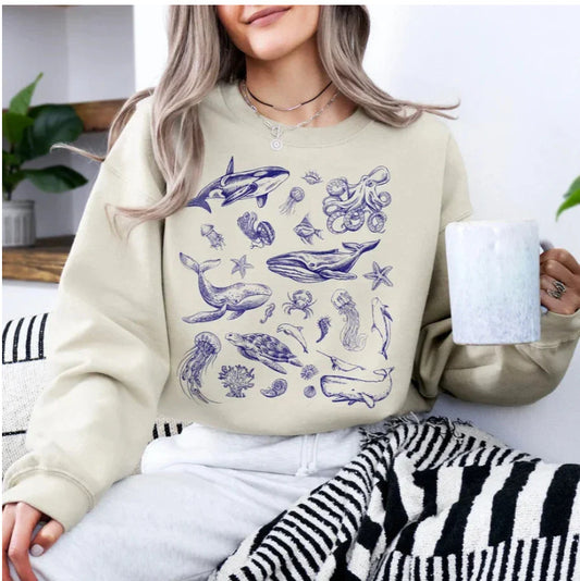 Kvinders kreative sweatshirt med tegneserieprint til afslappet brug