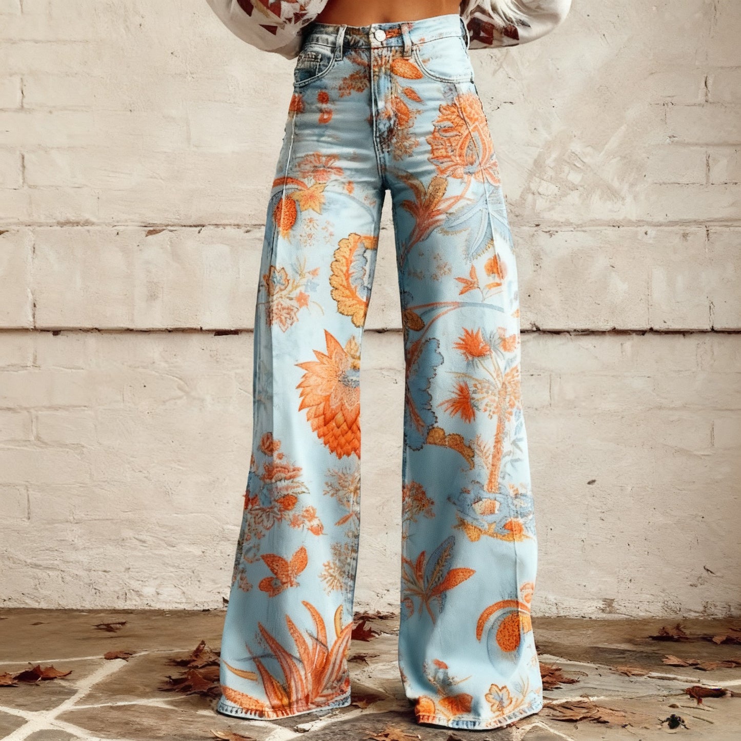 Plus-size Casual Versatile Wide-leg Pants For Women Faux Fabric