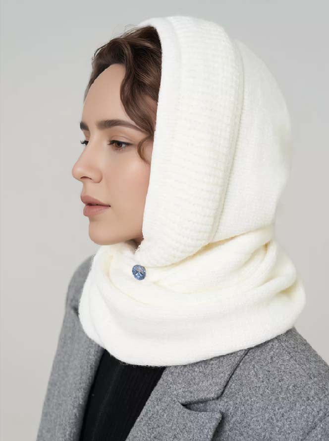 Solid Color Fashion Casual Knit Hat With Cross Scarf