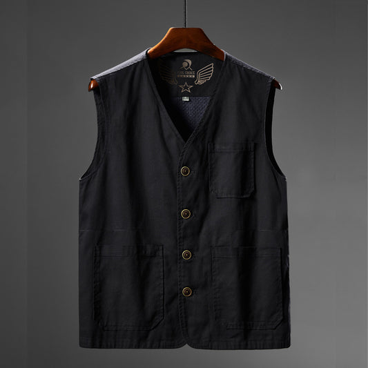 Pure Cotton V-neck Vest For Middle-aged And Elderly Casual