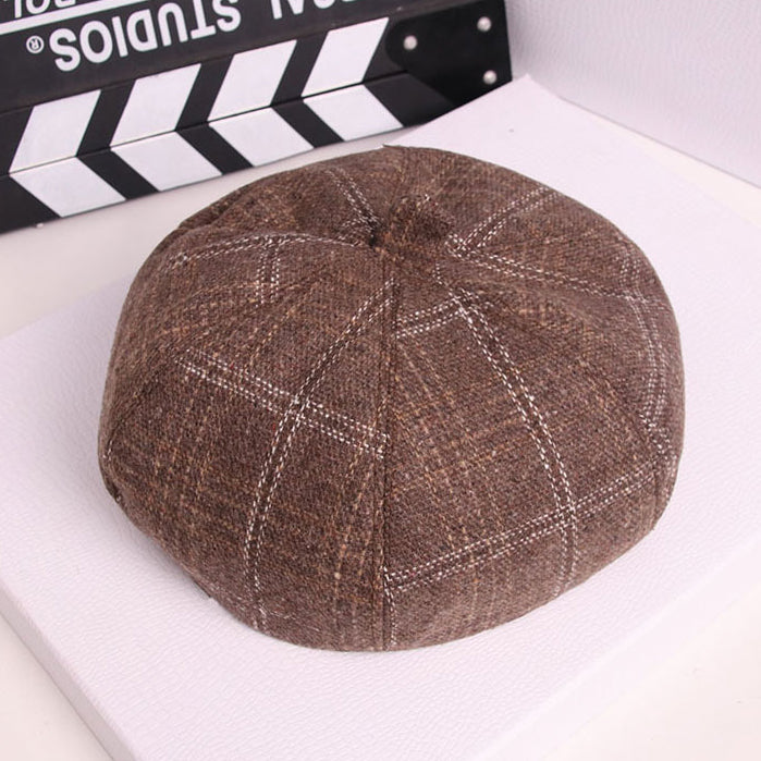 Retro Literary Octagonal Hat Plaid Beret