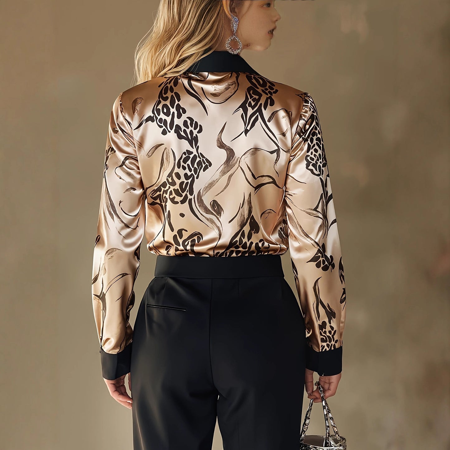 Women's Long-sleeve Shirt With Face-button Print