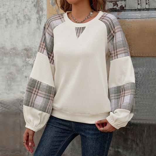 Løs Plaid Colorblock Rundhalset Sweater