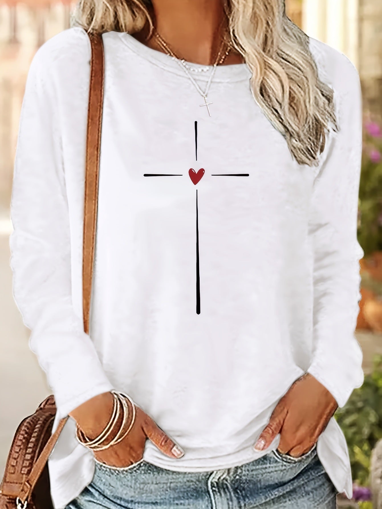 Printed Round Neck Long Sleeve Plus Size Casual Hoodie