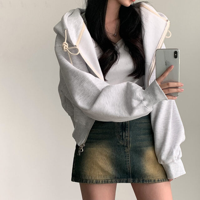 All-match Commute Hooded Zipper Sweatshirt Jacket