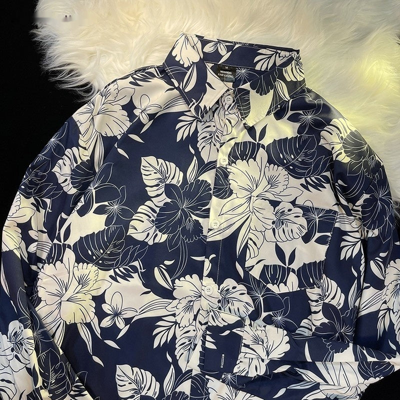 Pu Shuai Japanese-style Retro Hong Kong Style Printed Shirt Long Sleeve