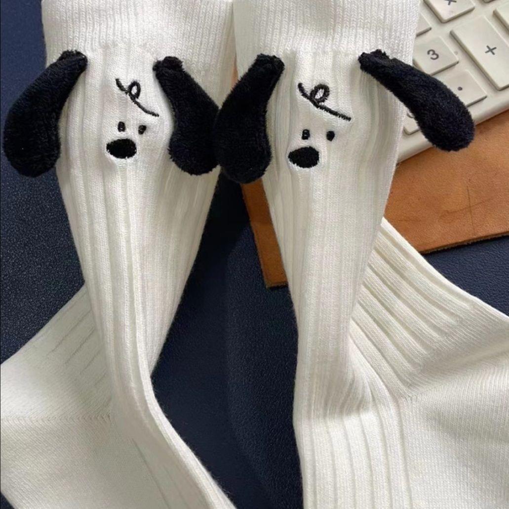 Niche Three-dimensional Ears Black And White Puppy Socks