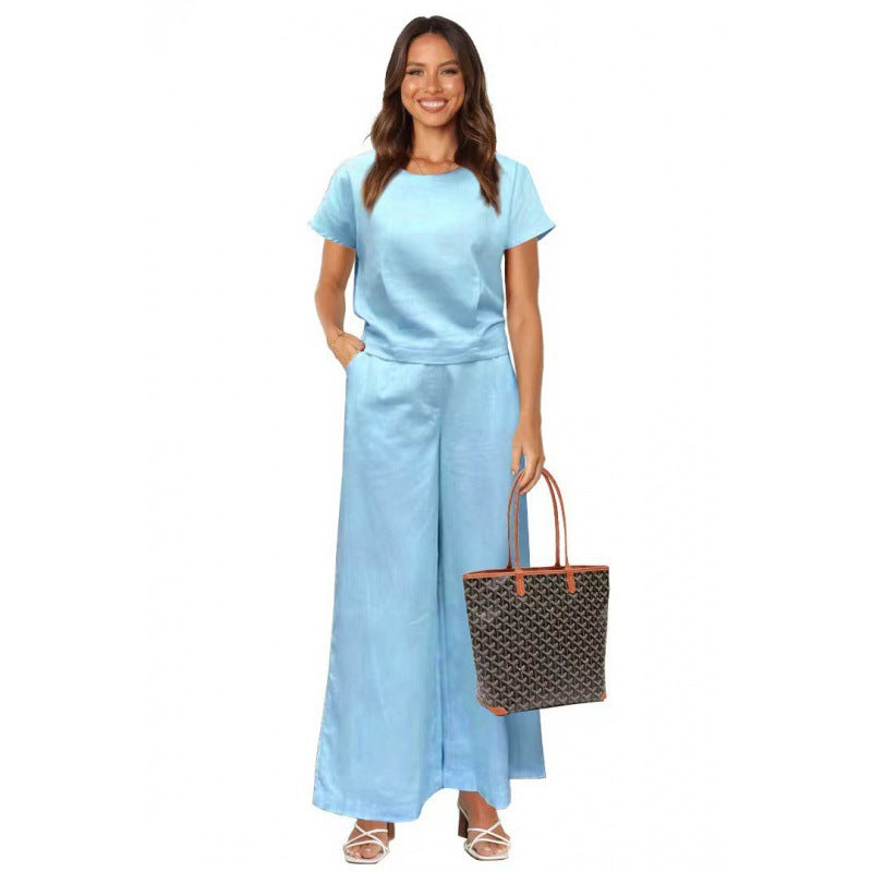 Women's Fashion Solid Color Large Size Loose Short-sleeved Trousers Two-piece Set