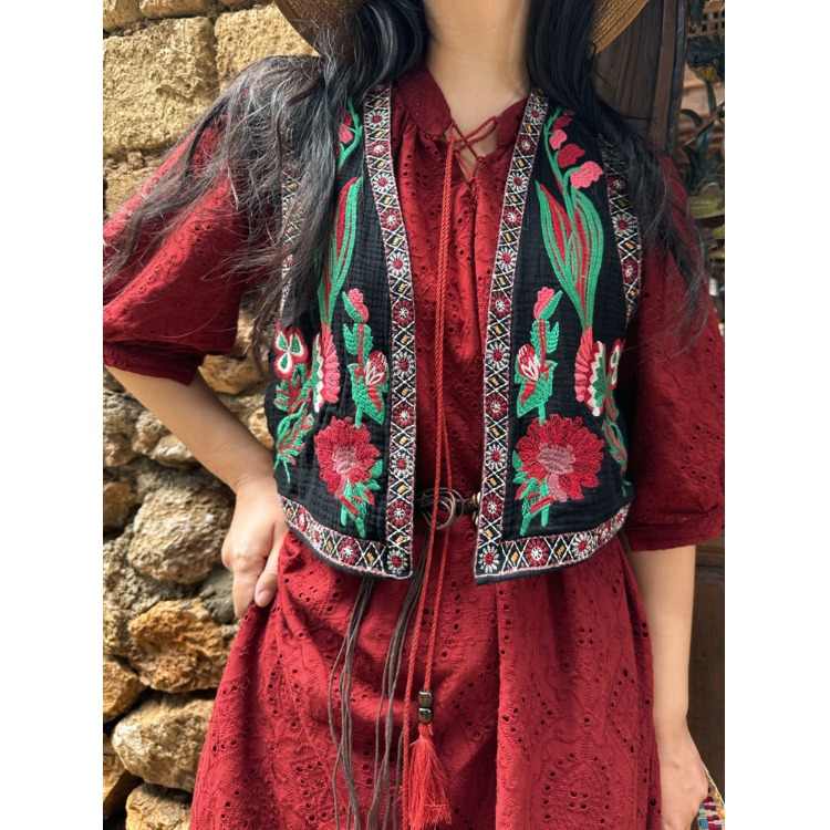 Prairie Ethnic Style Flowers Embroidery Short Vest