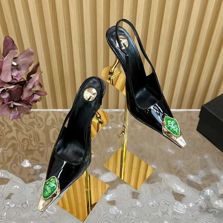 Gem Square Toe Stiletto Heel Hollow High Heel Shoes