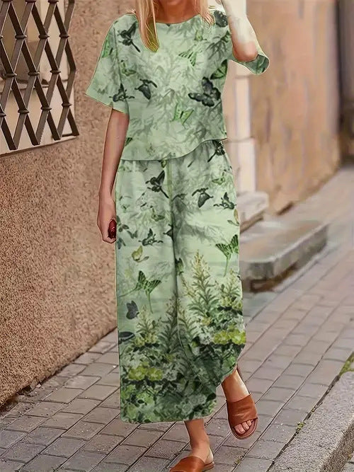 Casual Fashionable Loose-fitting Short-sleeve Crew-neck T-shirt And Pants Set