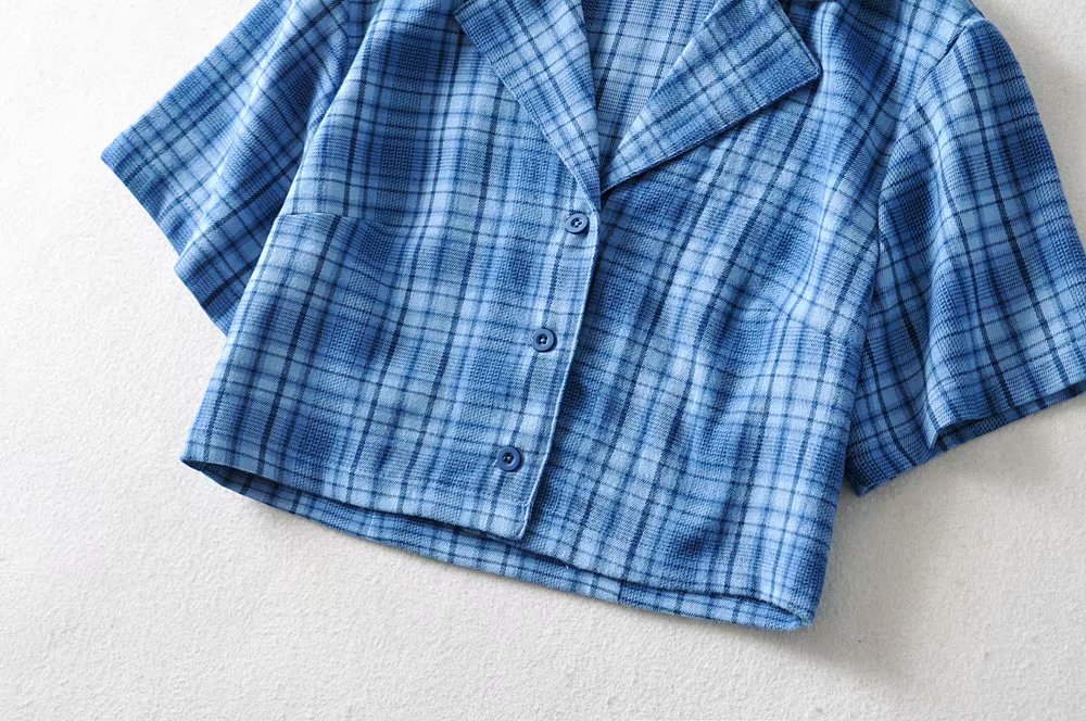 American Retro Loose Fitting Suit Collar Plaid Shirt