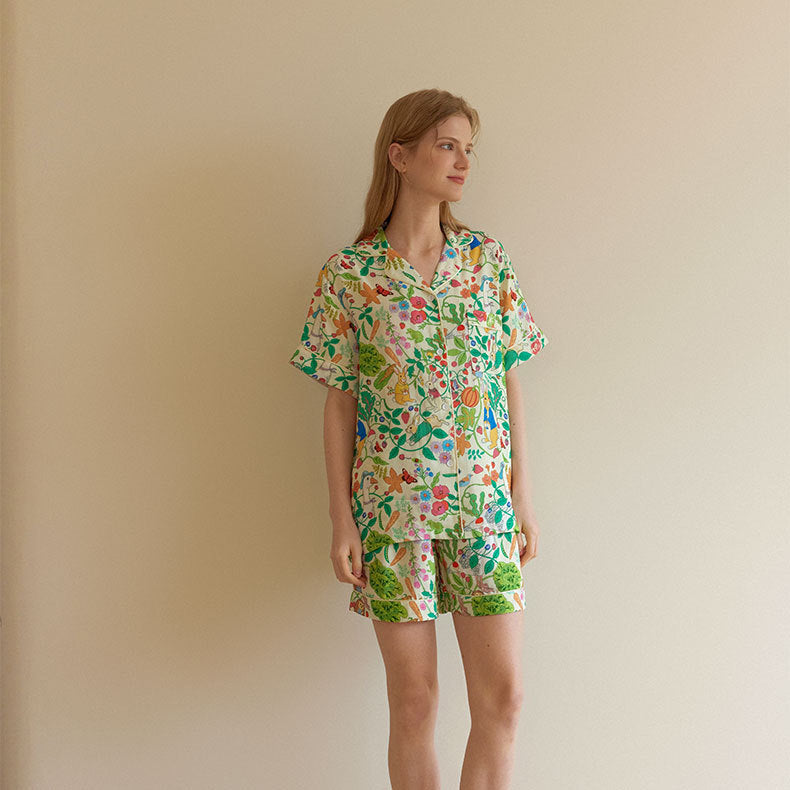 Bamboo-cotton Yarn Printed Pajama Set Loungewear