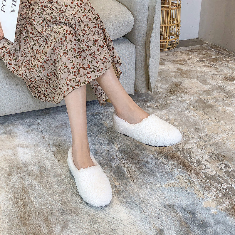 Women's Versatile Casual Padded Lambswool Flat Shoes