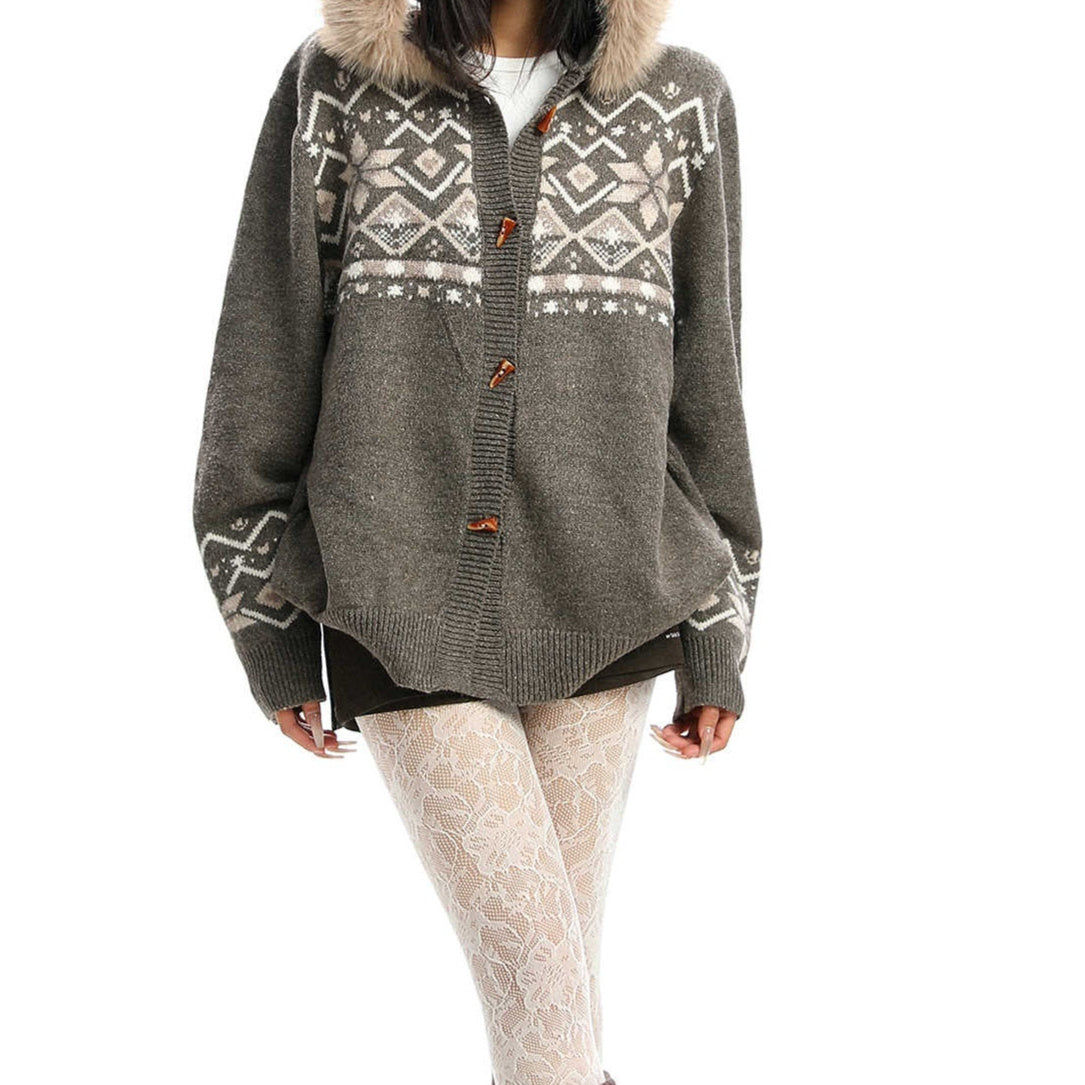 Women's Fashionable Contrast Color Mock Neck Sweater Coat