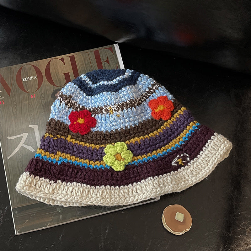 Women's Autumn And Winter Thin Small Flower Knitted Fisherman Hat