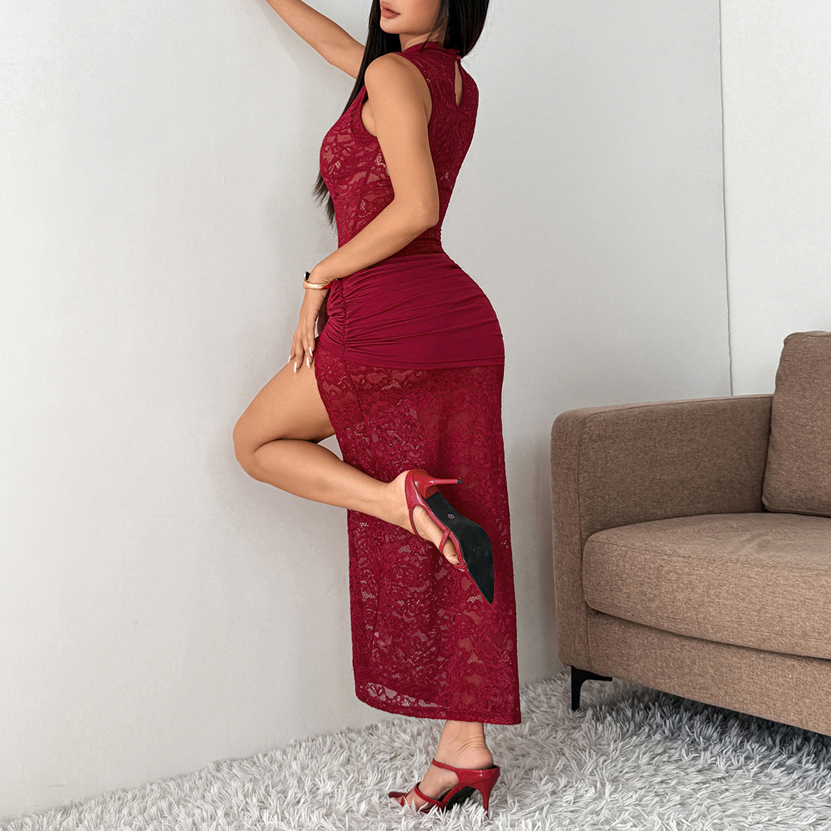 Sexy Lace Sheer Dress Women