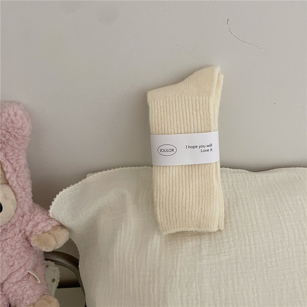 Solid-color Wool Socks Extra-thick And Warm Mid-calf Socks