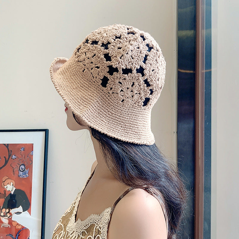 Summer Sun Protection Retro Handmade Knitted Hat Women