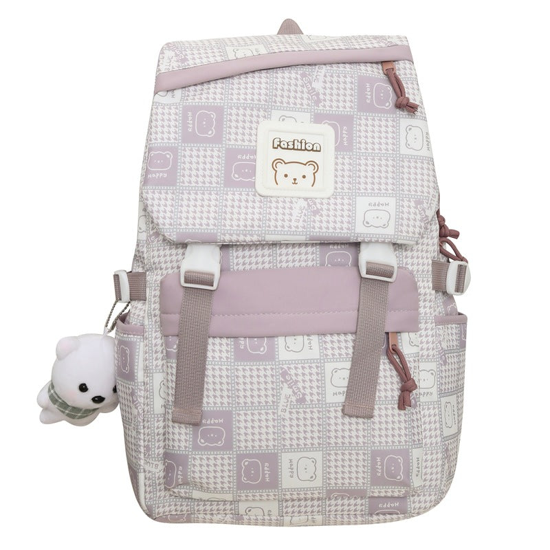 Checked Backpack Women's Large Capacity