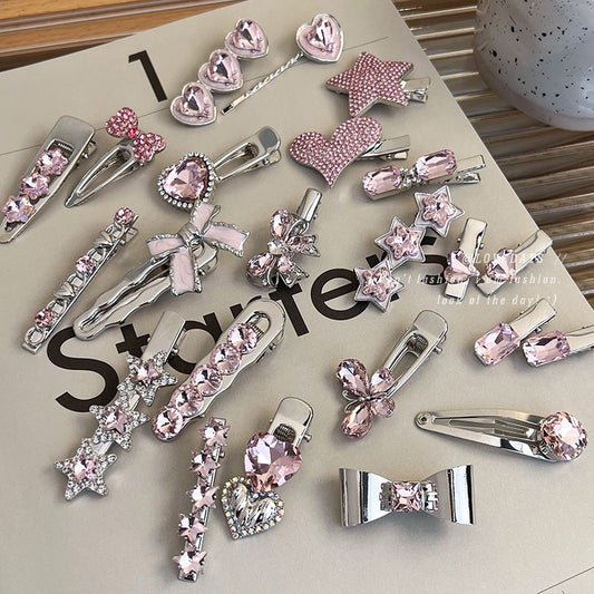 Heart Shape Rhinestone Side Bang Clip Sweet Cool Girl Metal Barrettes