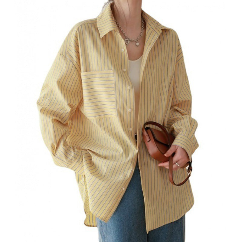 Commuter-striped Designer-style Niche Relaxed-fit Womens Shirt