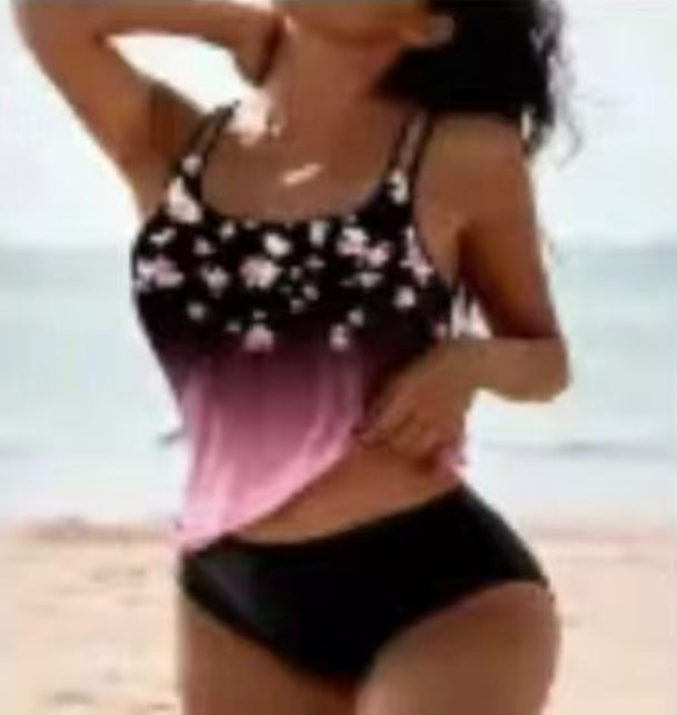 Women's Casual Retro Print High-waist Bikini Set