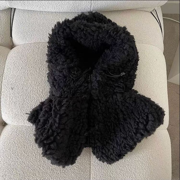 Cute And Sweet Lamb Fur Plush Hooded Shawl